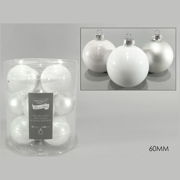palline in vetro per albero - 60 mm - bianco
