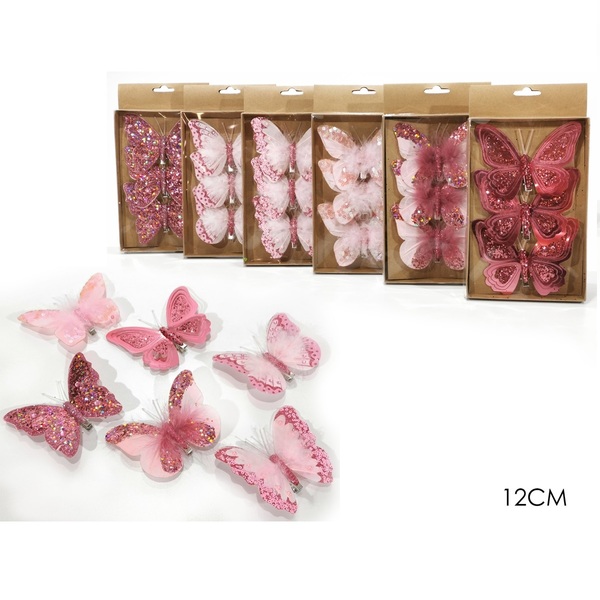 set 3 farfalle con molla 12 cm rosa