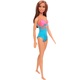 barbie beach con costume blu rose e arancio