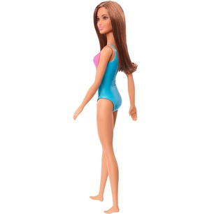 barbie beach con costume blu rose e arancio