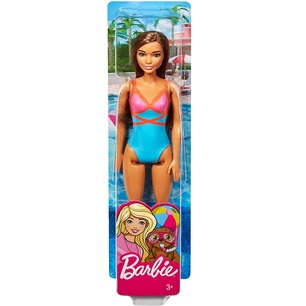 barbie beach con costume blu rose e arancio