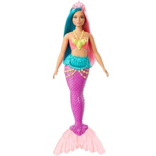 barbie dreamtopia sirena con capelli celesti e rosa