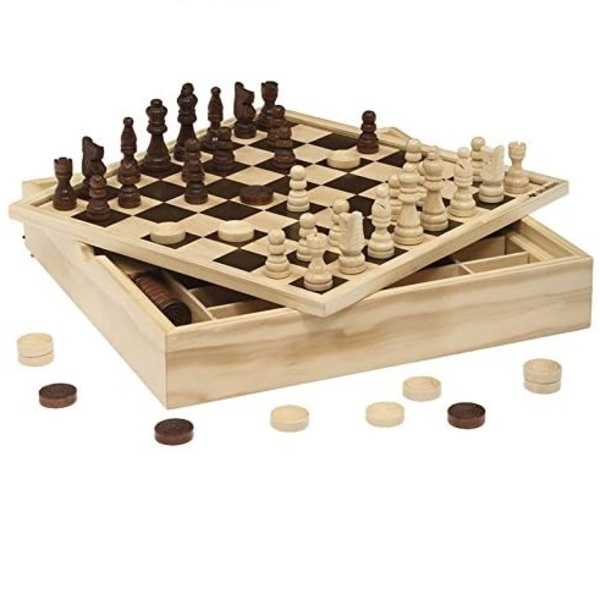 dama scacchi e tria in legno