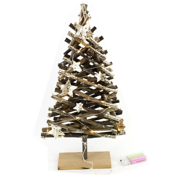 albero di natale legno scuro 20 led 50 cm 