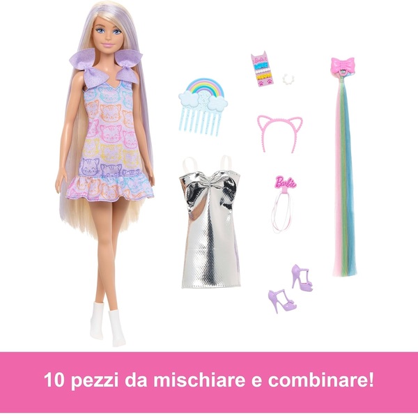 barbie fun & fancy con lunghissimi capelli biondi ed extension