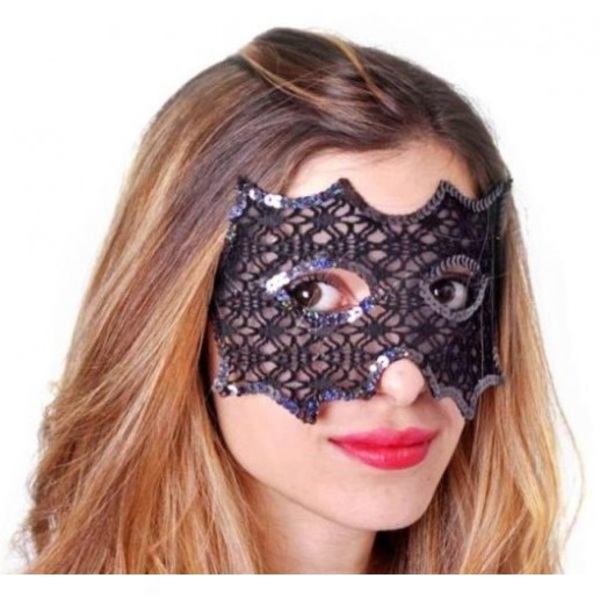 maschera in pizzo nera con paillettes